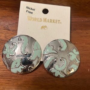 Silver Aqua enamel Circle Earrings World Market